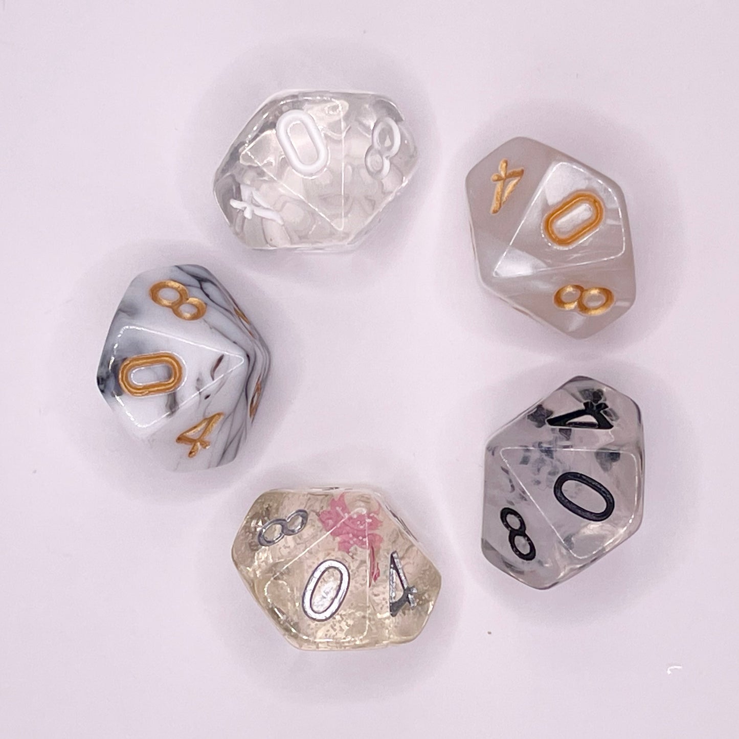 Sumptuous Snow Mixed Acrylic d10 Dice Booster Set