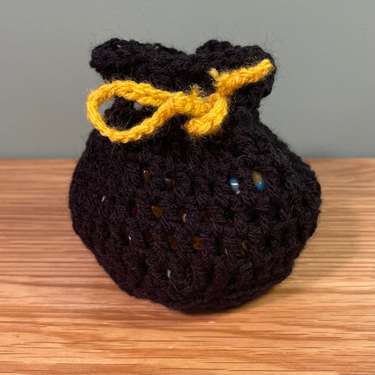 Black and Yellow Crochet Dice Pouch