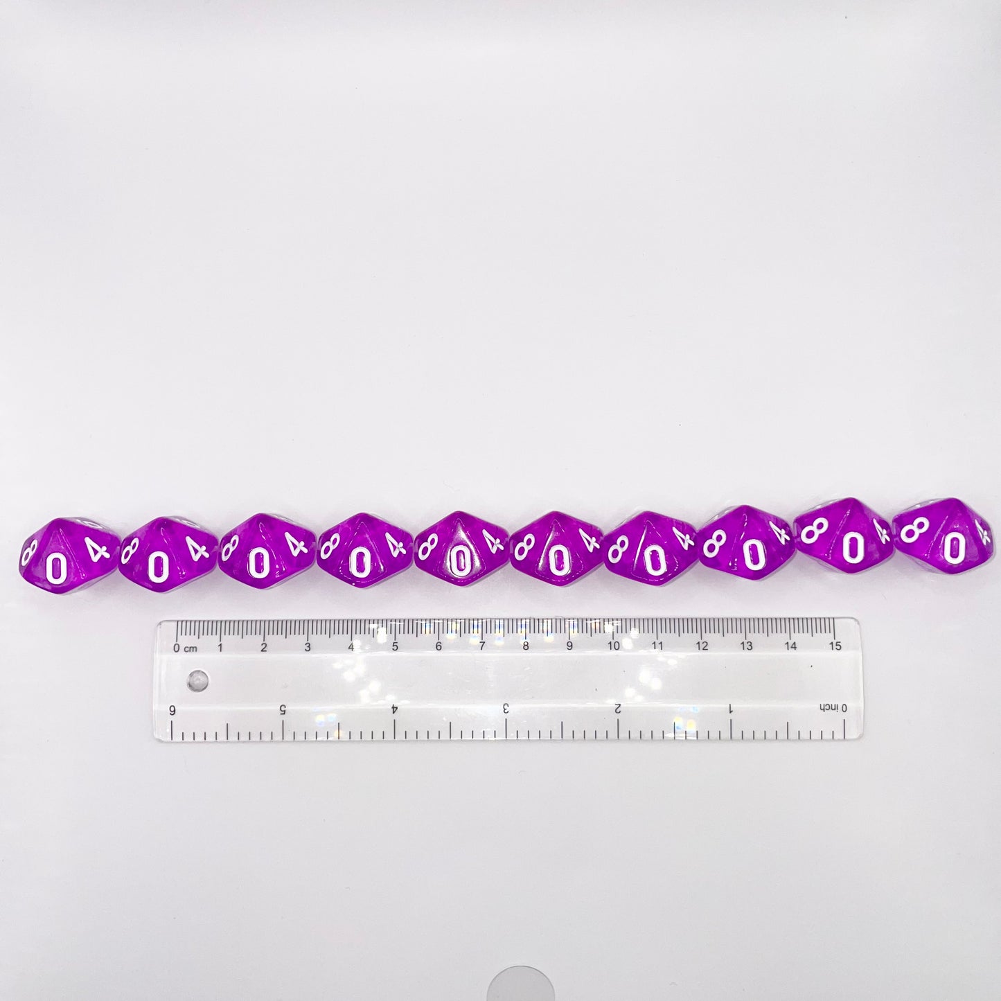 10 Piece Purple Transparent Acrylic d10 Set