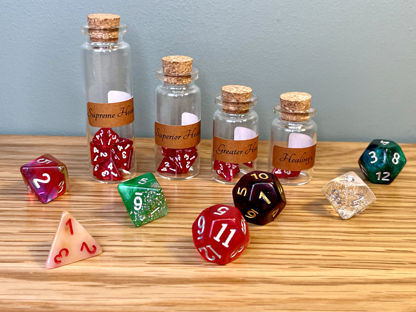 Dungeons and Dragons Healing Potions Dice - 4 Bottle Sets