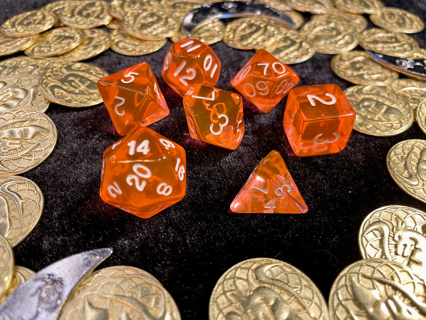 Orange Transparent Acrylic DnD Dice Polyset