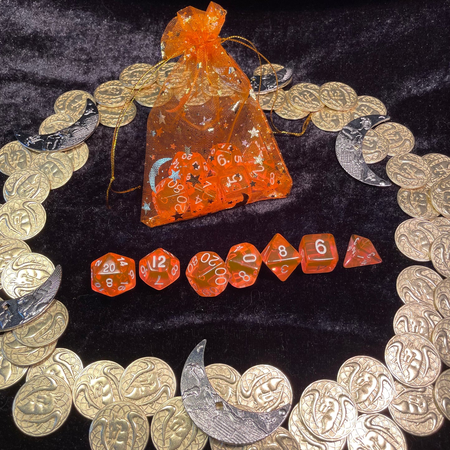 Orange Transparent Acrylic DnD Dice Polyset