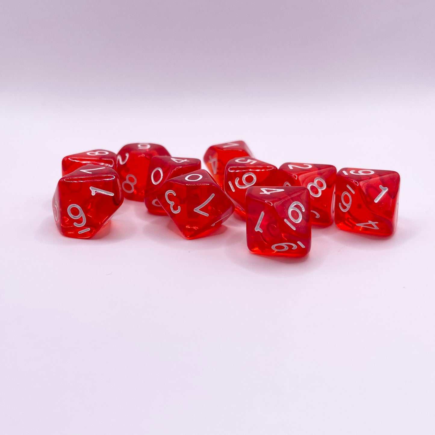 10 Piece Red Transparent Acrylic d10 Set