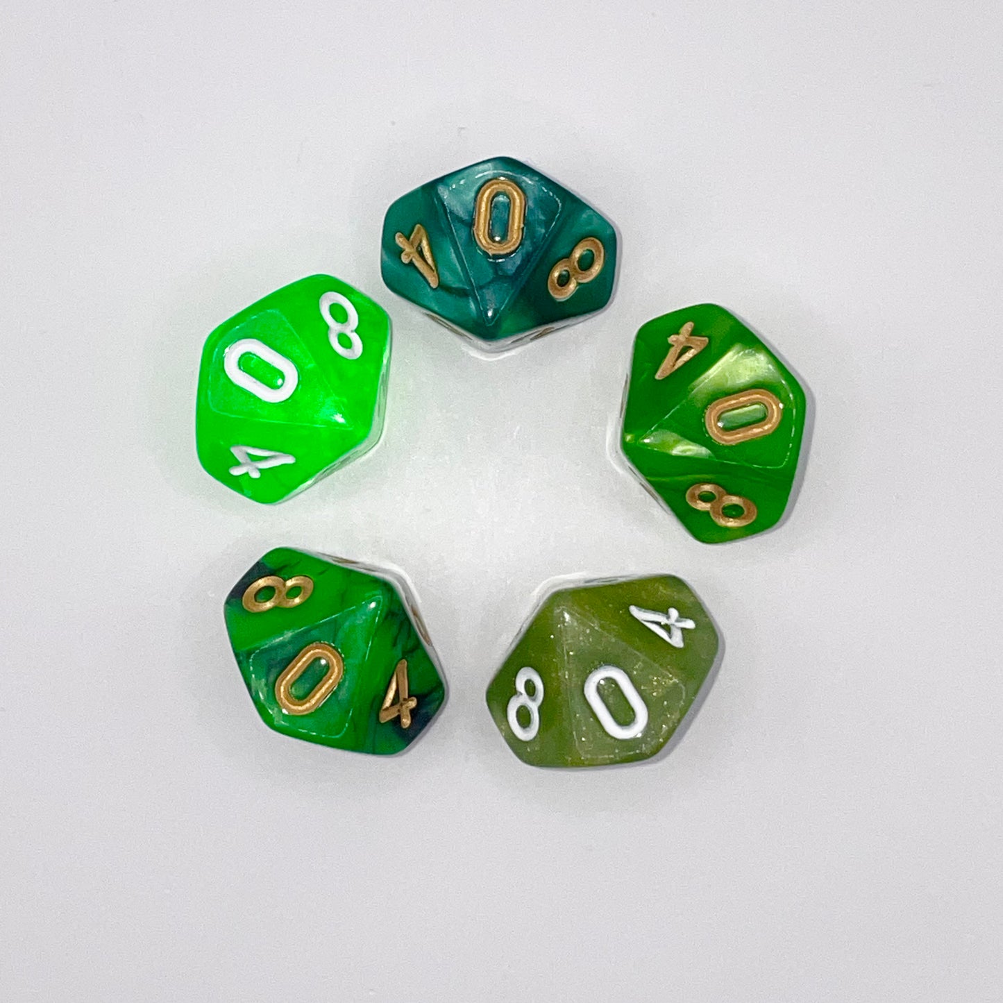 Emerald Greatness Mixed Acrylic d10 Dice Booster Set