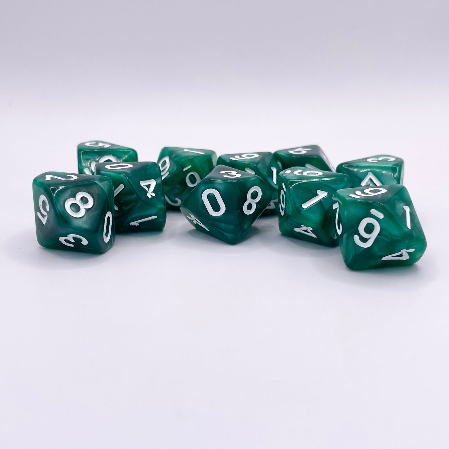 10 Piece Green Shimmer Acrylic d10 Set