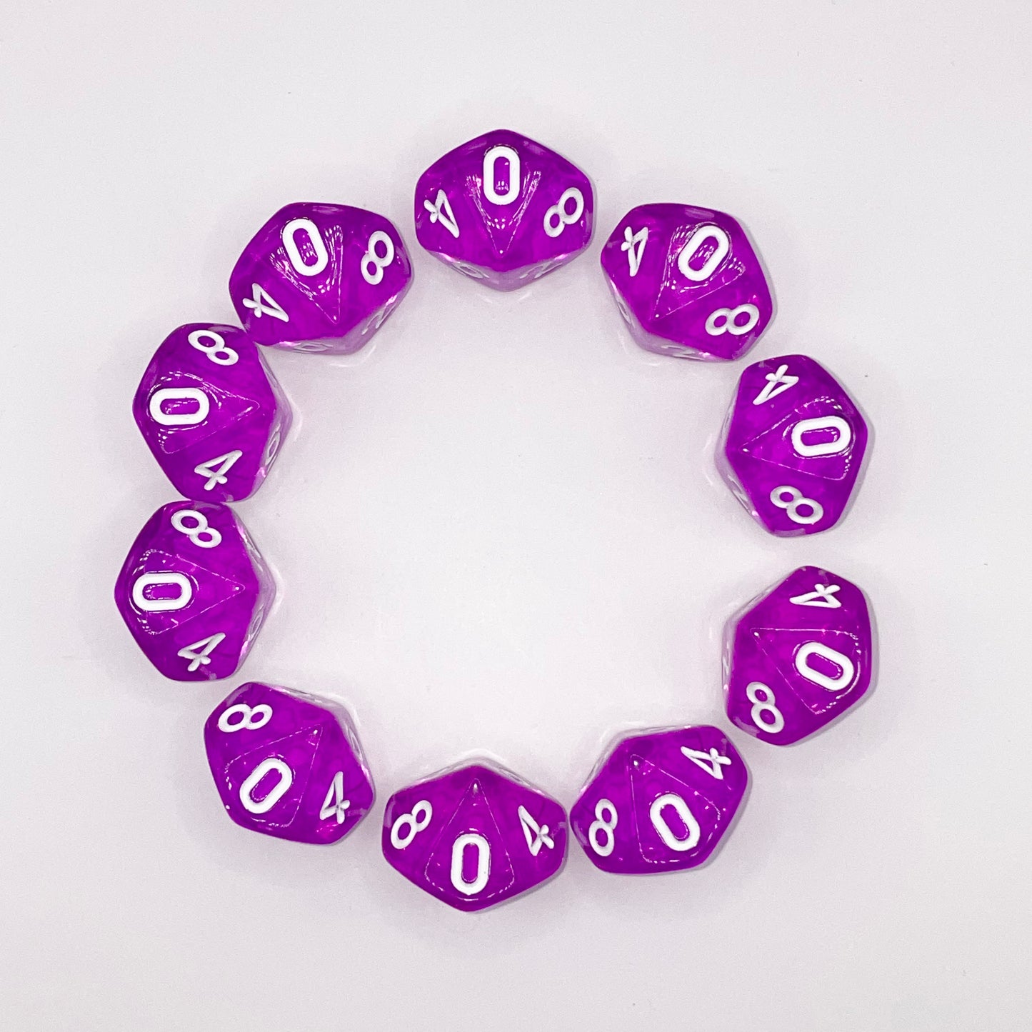 10 Piece Purple Transparent Acrylic d10 Set
