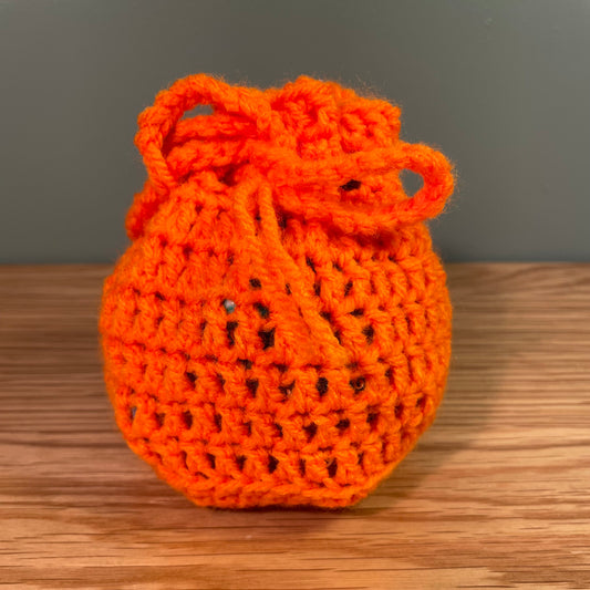 Orange Crochet Dice Pouch