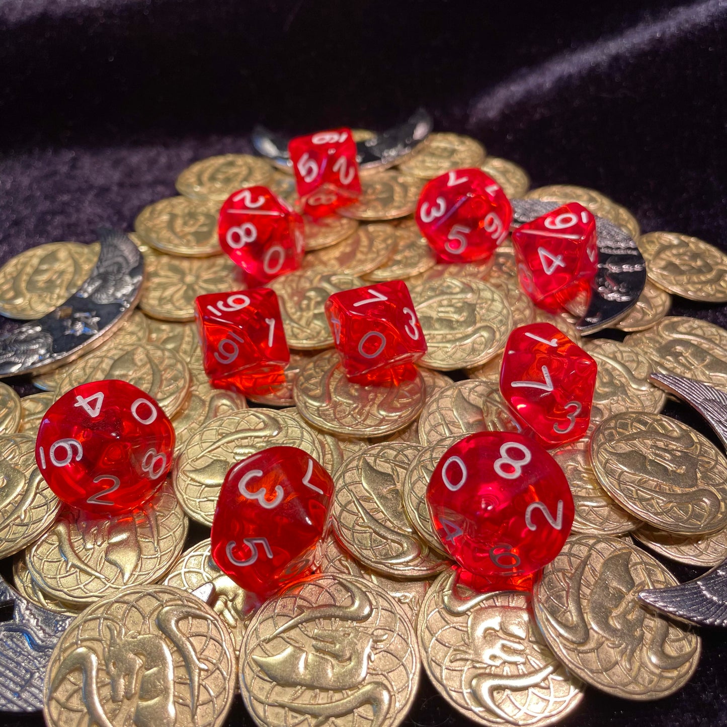 10 Piece Red Transparent Acrylic d10 Set