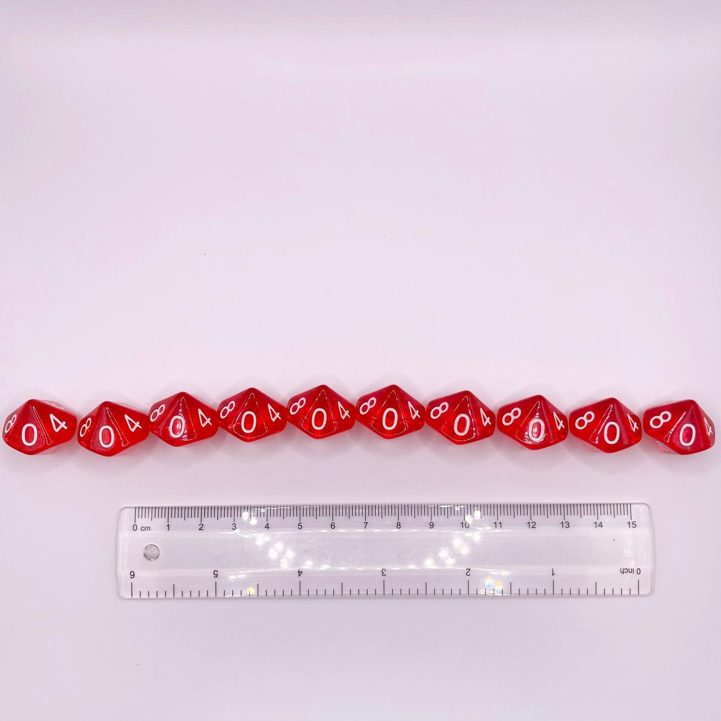 10 Piece Red Transparent Acrylic d10 Set