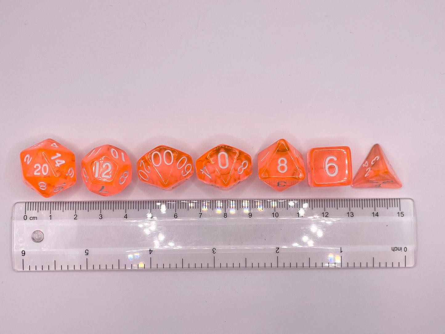 Orange Transparent Acrylic DnD Dice Polyset