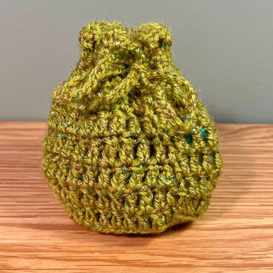 Sparkling Green Crochet Dice Pouch