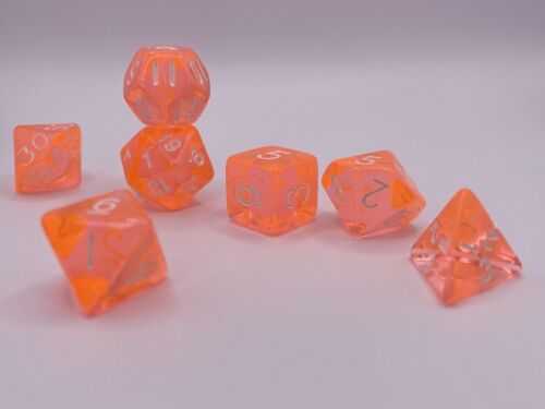 Orange Transparent Acrylic DnD Dice Polyset