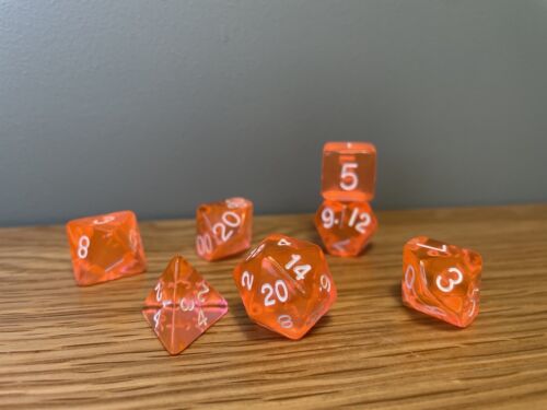 Orange Transparent Acrylic DnD Dice Polyset
