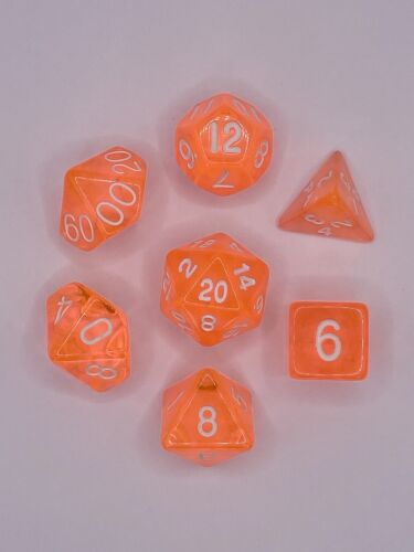 Orange Transparent Acrylic DnD Dice Polyset