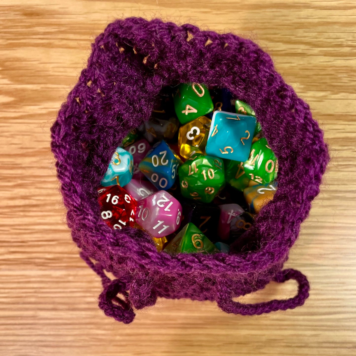 Purple Crochet Dice Pouch