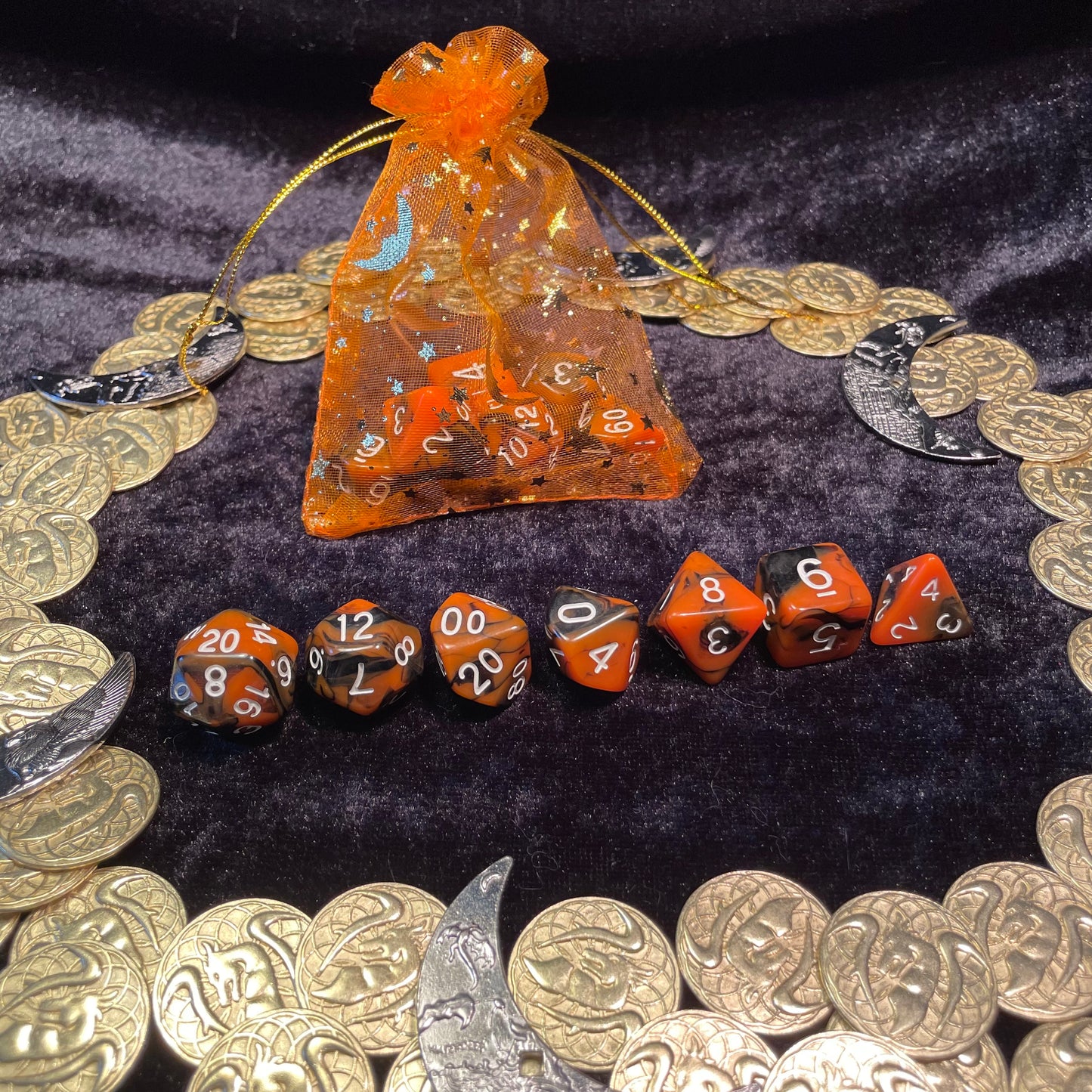 Dark Pumpkin Orange and Black Marbled Acrylic Halloween Polyset