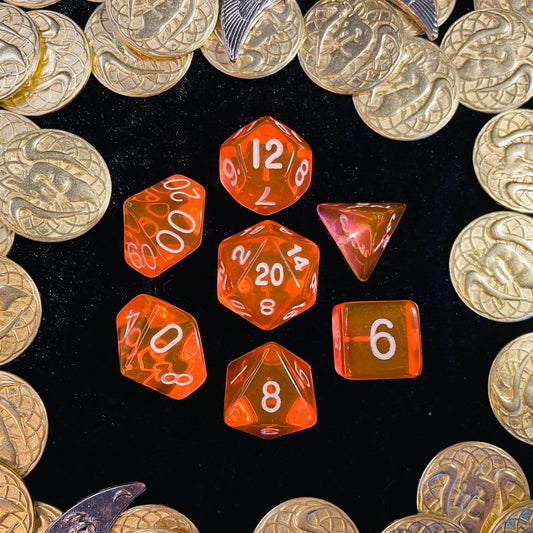 Orange Transparent Acrylic DnD Dice Polyset