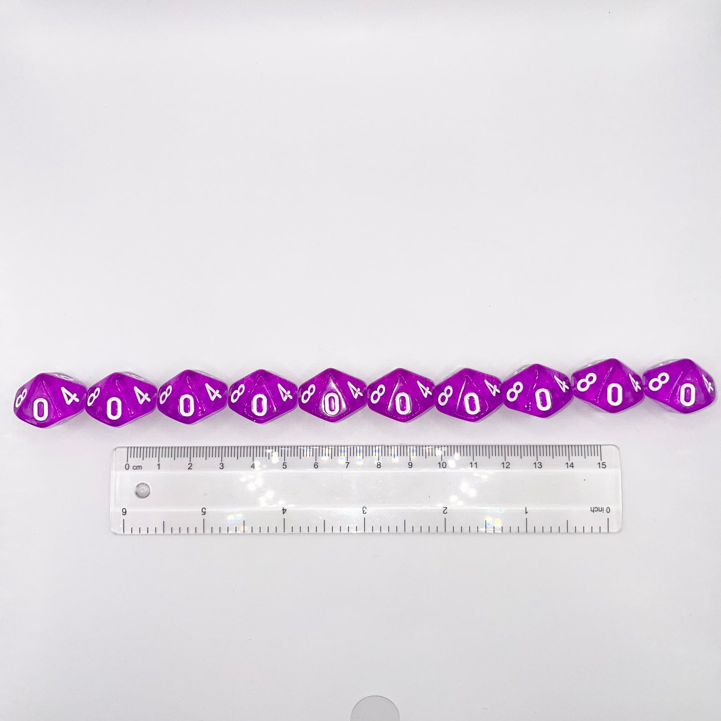 10 Piece Purple Transparent Acrylic d10 Set